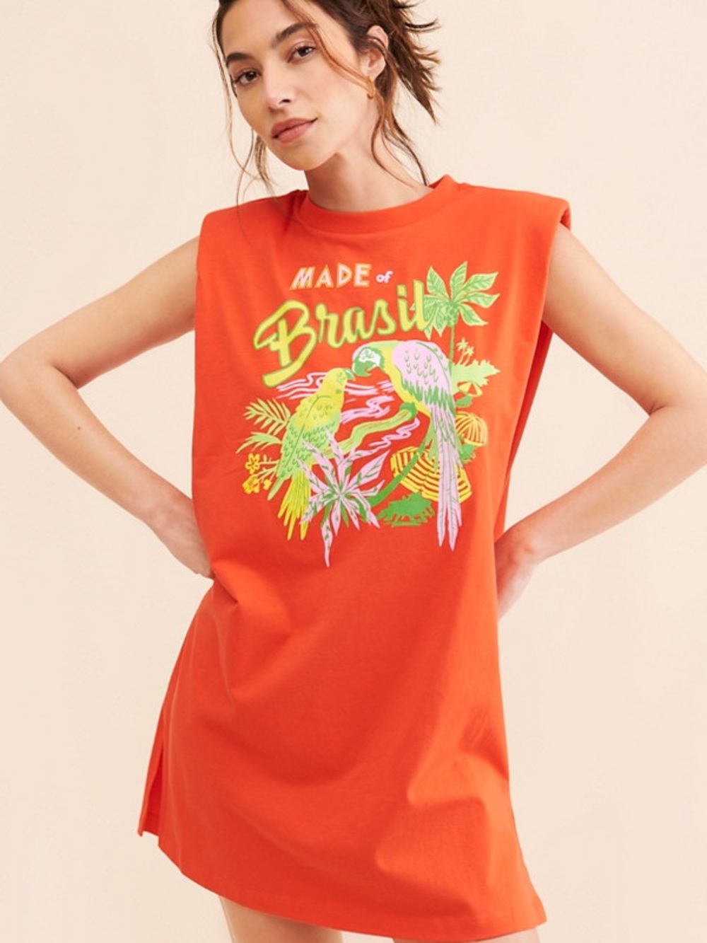 FARM Rio Neon Parrot Mini Tshirt Dress - Orange with Pink & Yellow